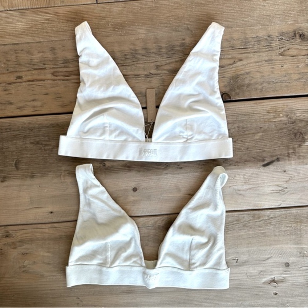 SKIMS Cotton Plunge Bralette size 2X Bundle Marble and Bone
